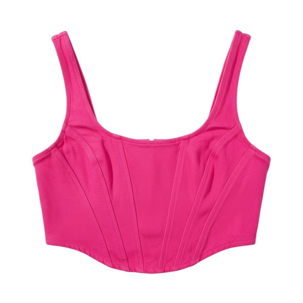 Superdown Corset Tank Top Women Medium Bright Hot Pink Denim Crop Shirt Rear Zip